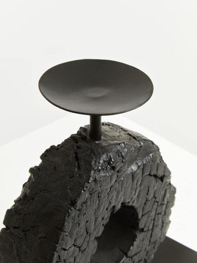 Small Charred Black Mango Wood Log Candle Holder