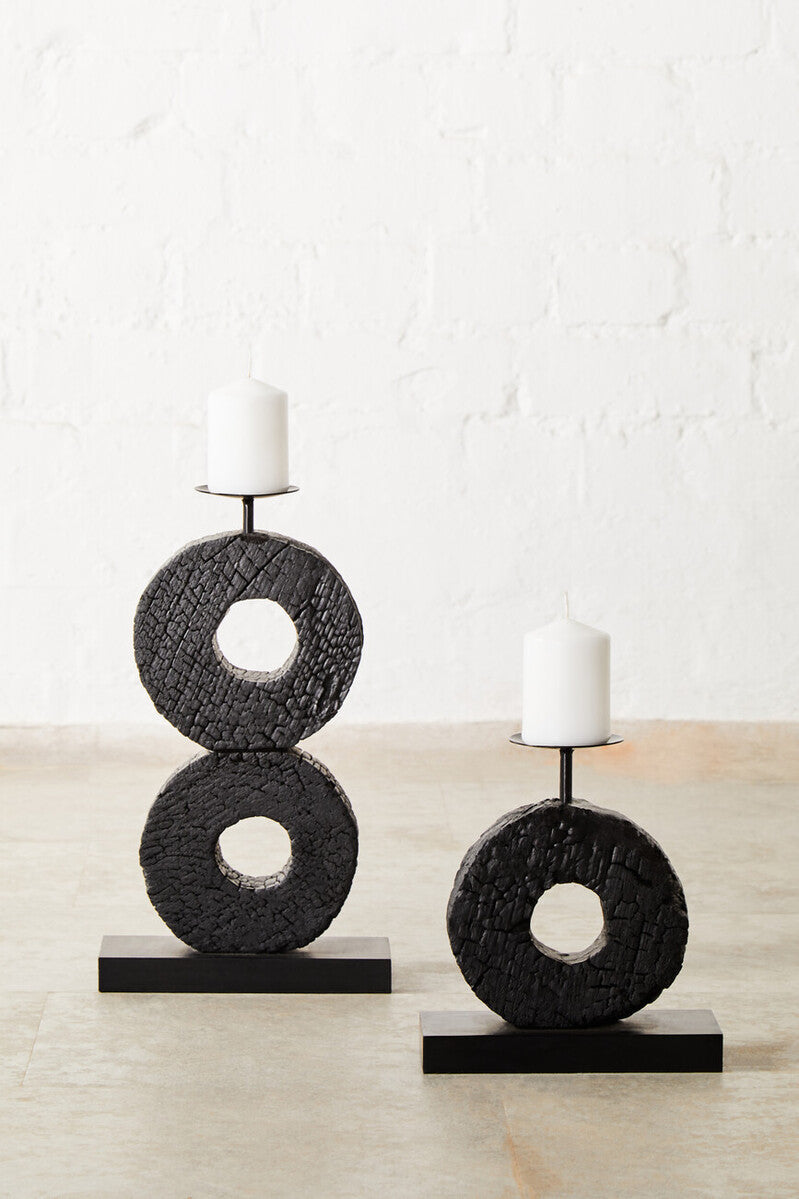 Small Charred Black Mango Wood Log Candle Holder