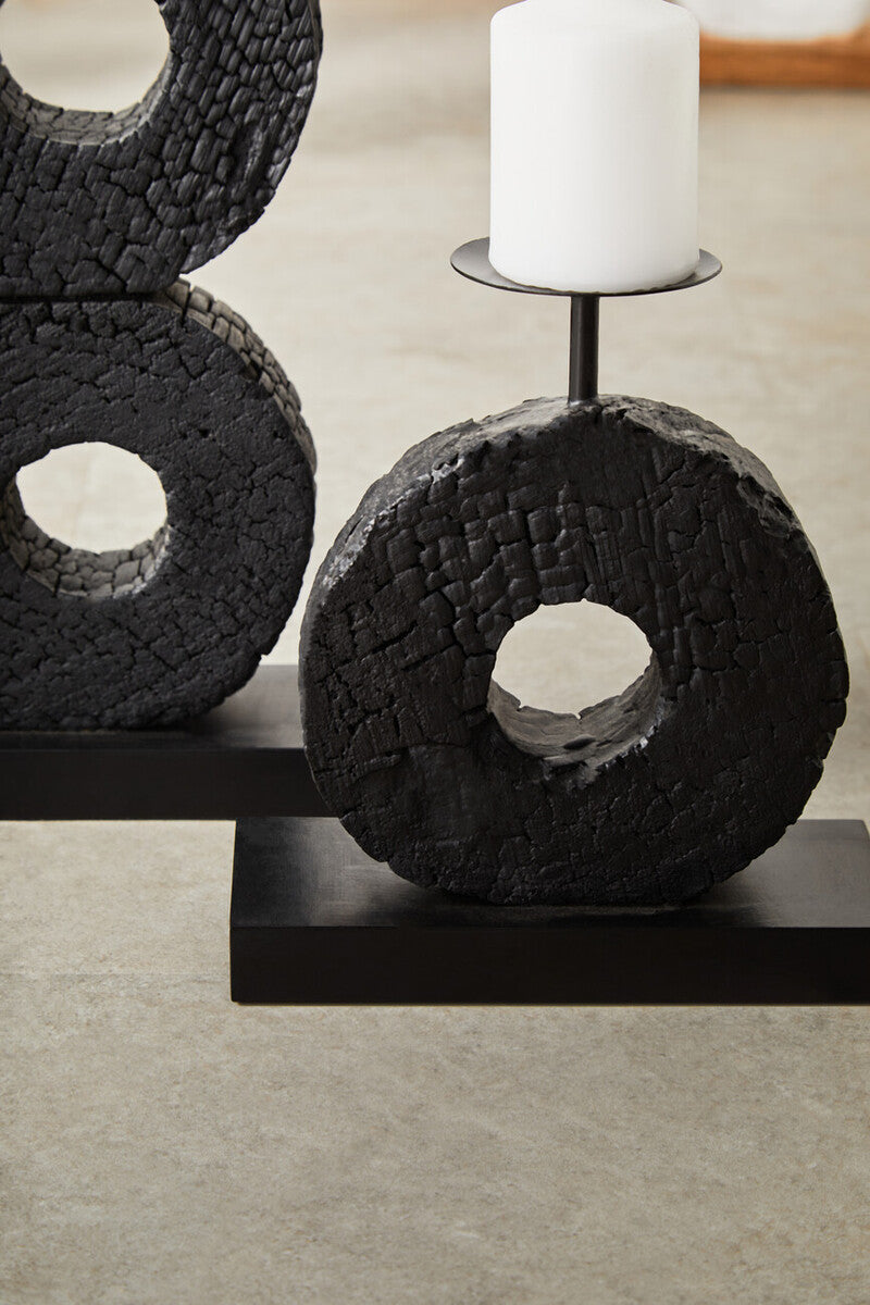 Small Charred Black Mango Wood Log Candle Holder