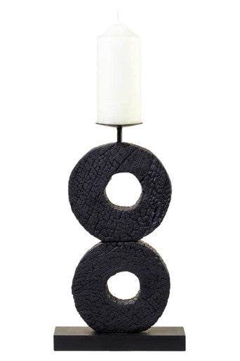 Large Charred Black Mango Wood Log Candle Holder