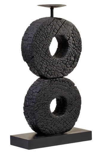 Large Charred Black Mango Wood Log Candle Holder