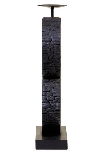 Large Charred Black Mango Wood Log Candle Holder