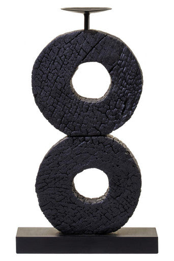 Large Charred Black Mango Wood Log Candle Holder