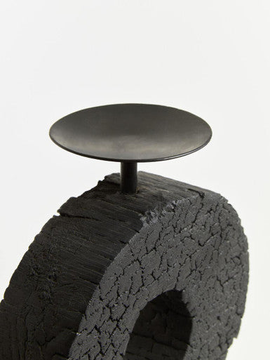 Large Charred Black Mango Wood Log Candle Holder