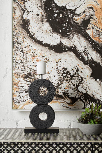 Large Charred Black Mango Wood Log Candle Holder