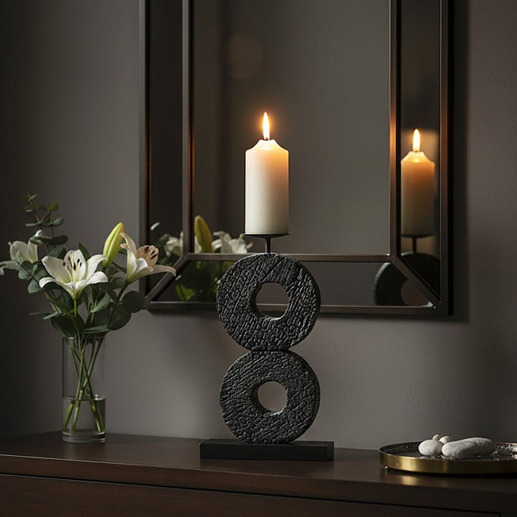 Large Charred Black Mango Wood Log Candle Holder