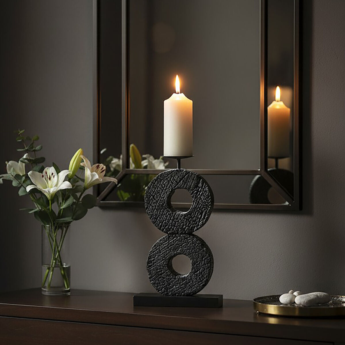 Large Charred Black Mango Wood Log Candle Holder