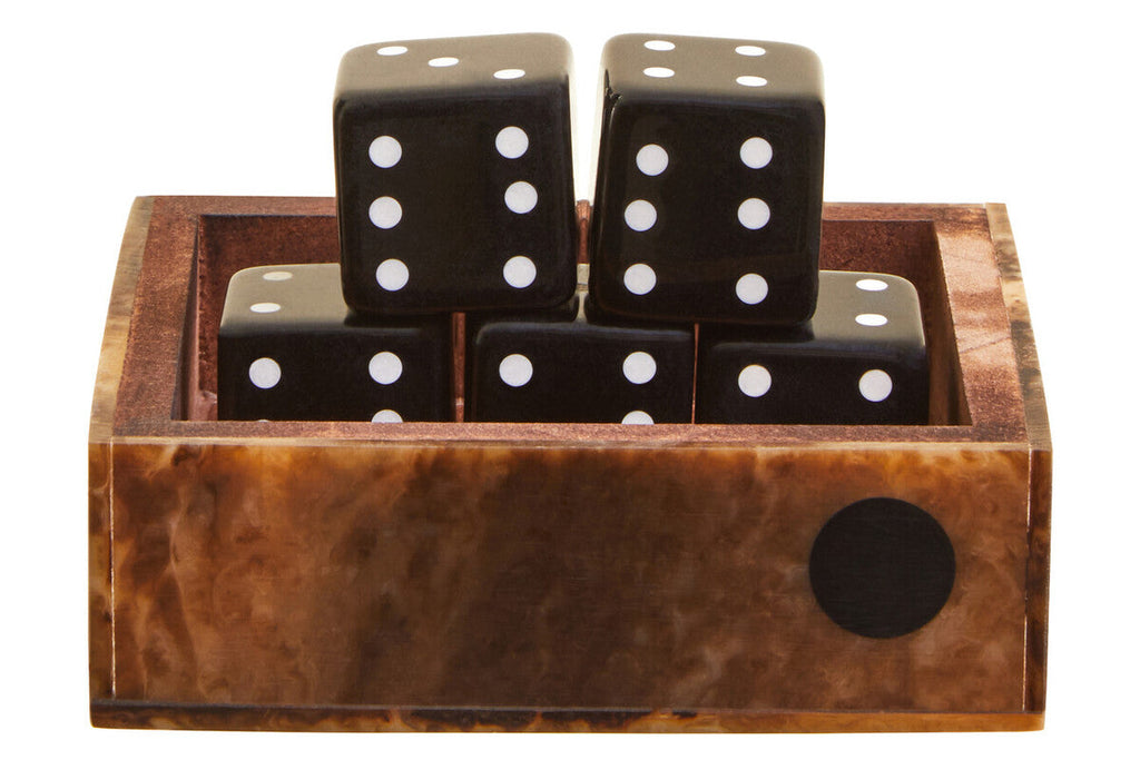 Brown and Black Finish Dice Box with Five Dice