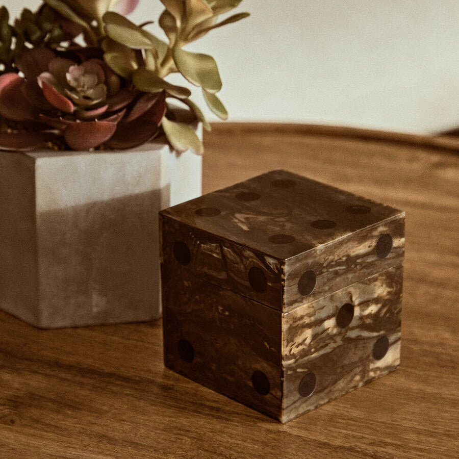 Brown and Black Finish Dice Box with Five Dice