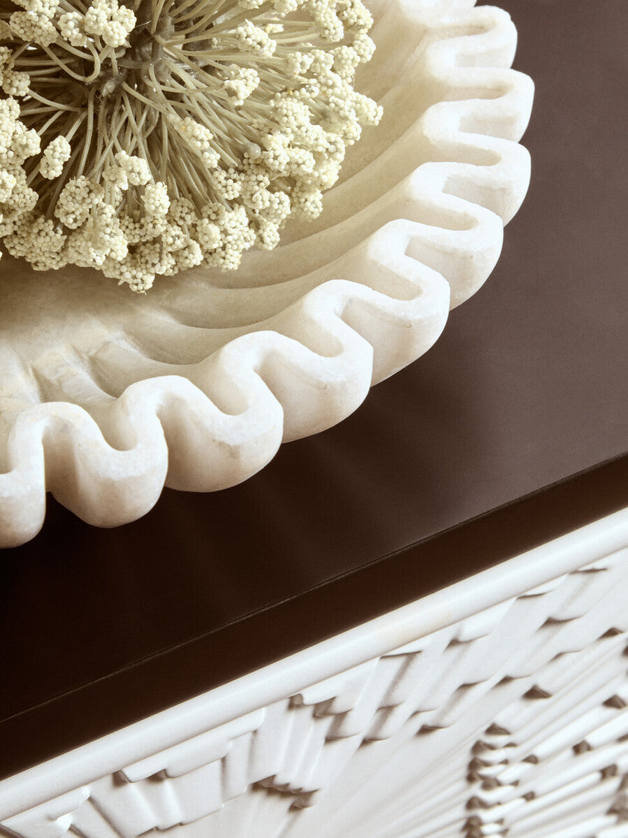 Small White Fluted Marble Bowl