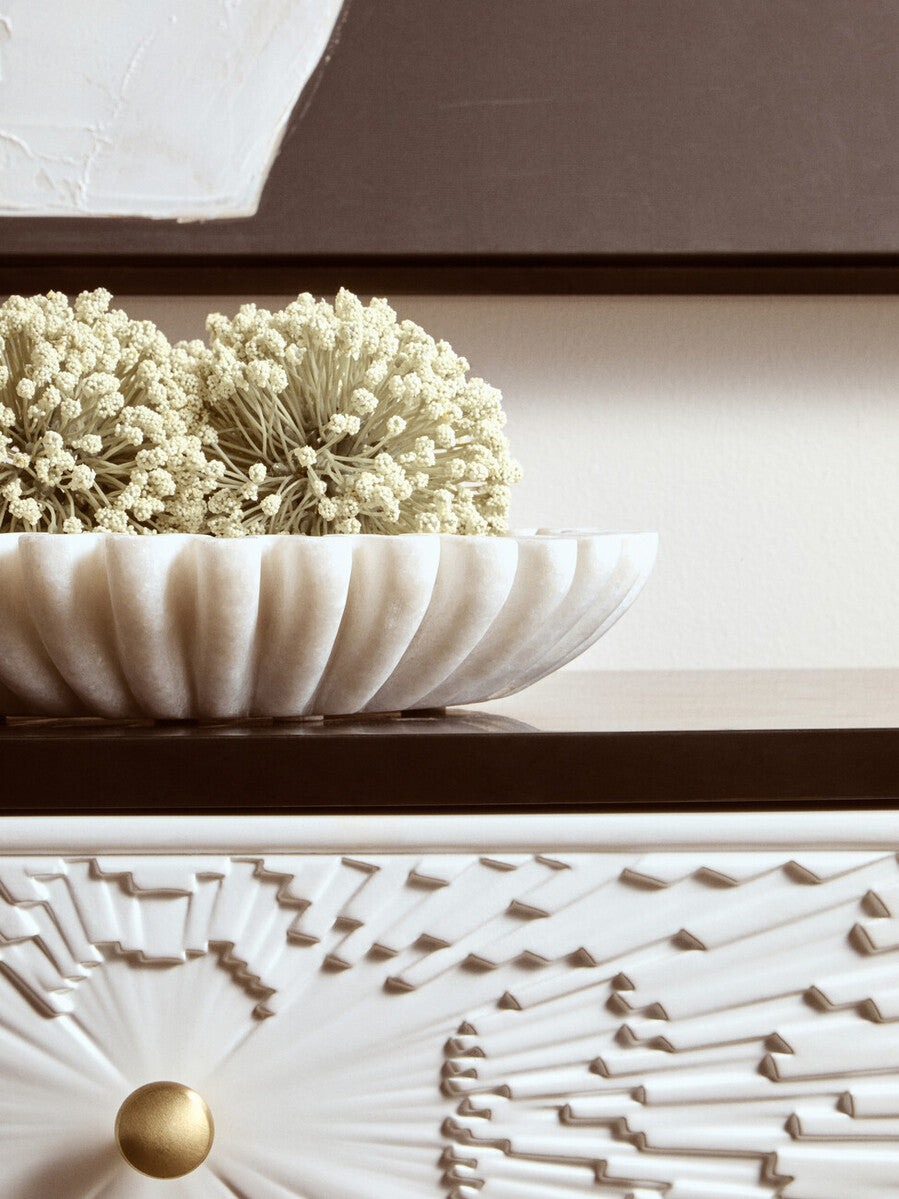 Small White Fluted Marble Bowl