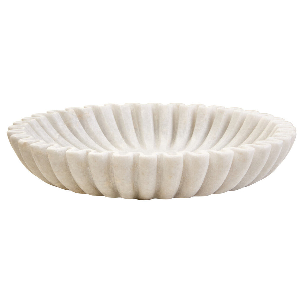 Large White Fluted Marble Bowl