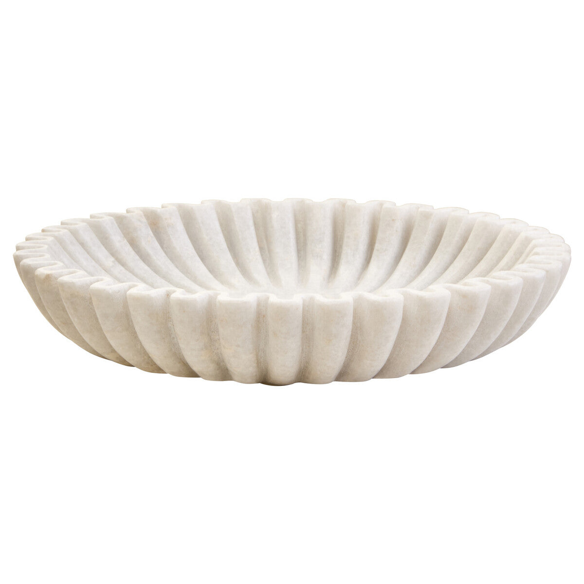 Large White Fluted Marble Bowl