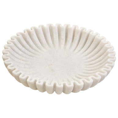 Large White Fluted Marble Bowl