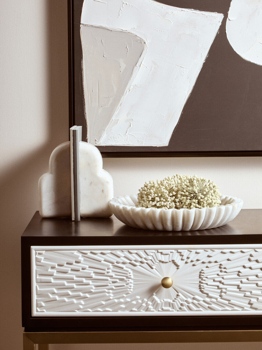 Large White Fluted Marble Bowl