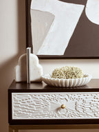Large White Fluted Marble Bowl