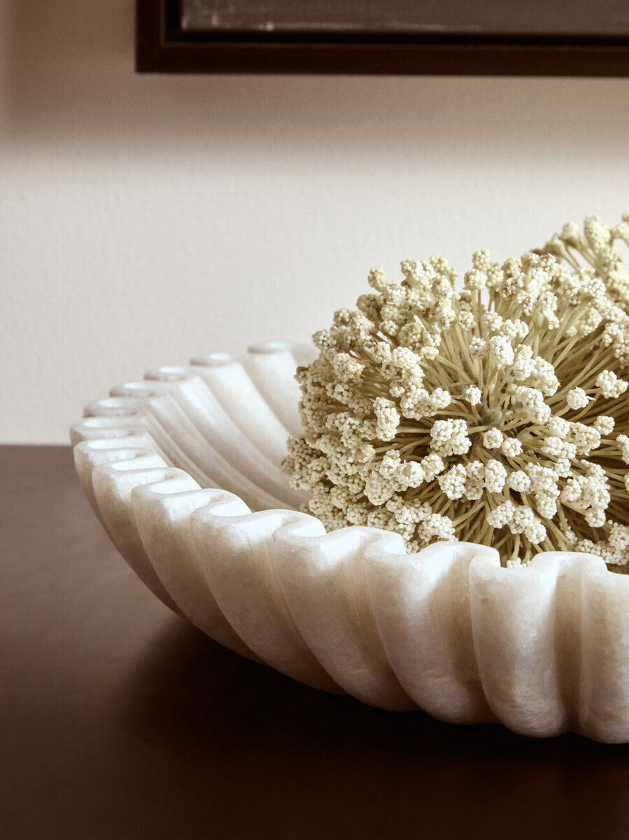 Large White Fluted Marble Bowl