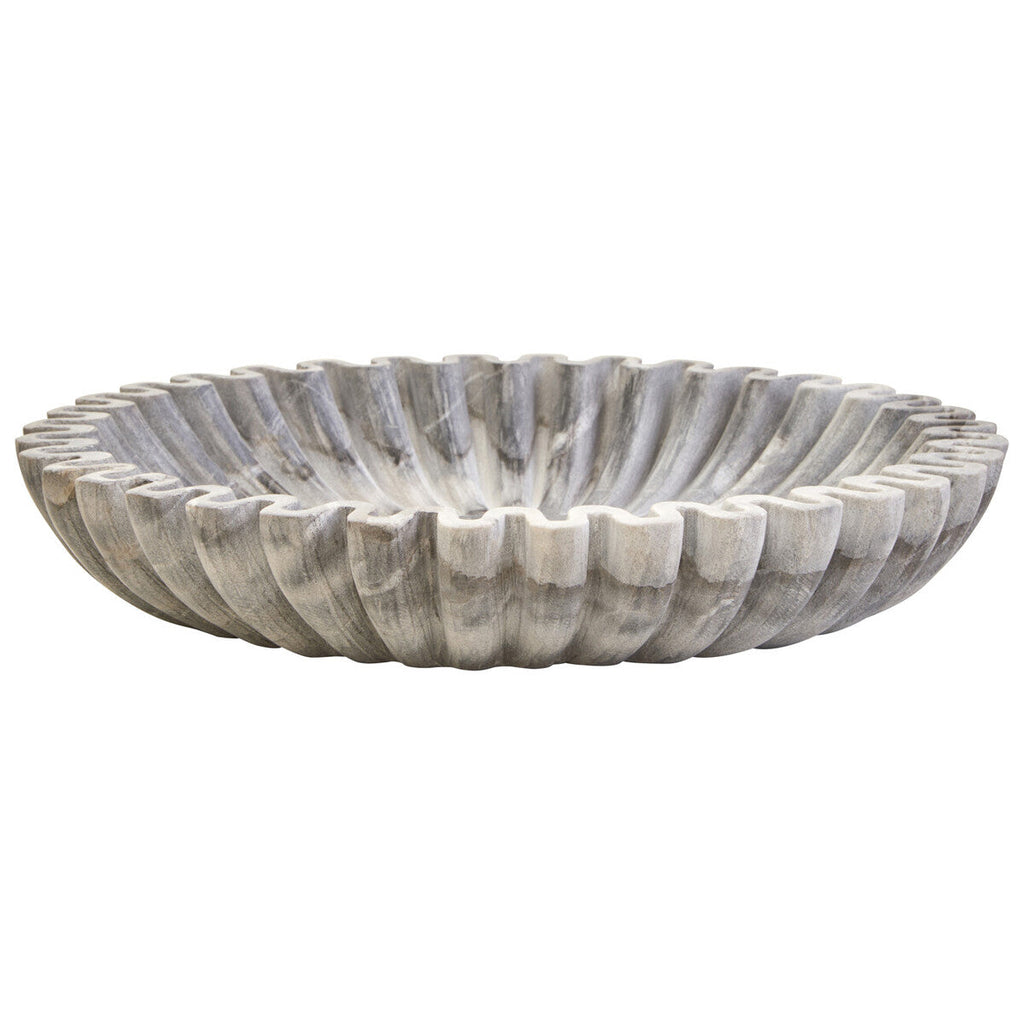 Large Grey Fluted Marble Bowl