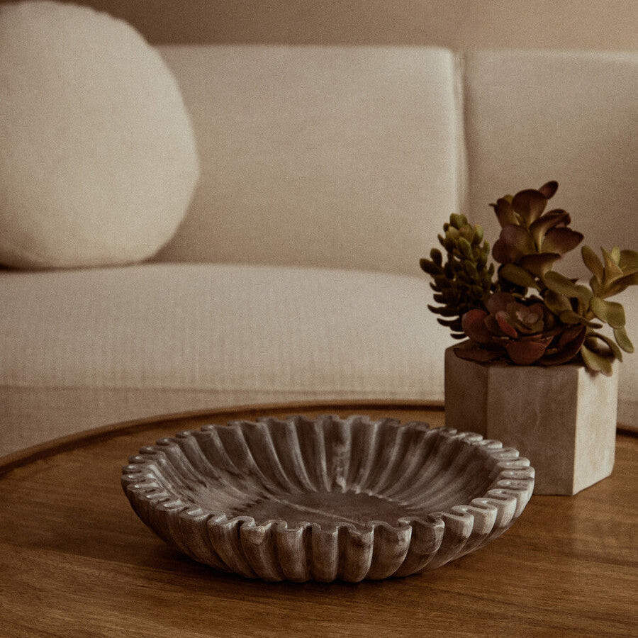 Large Grey Fluted Marble Bowl