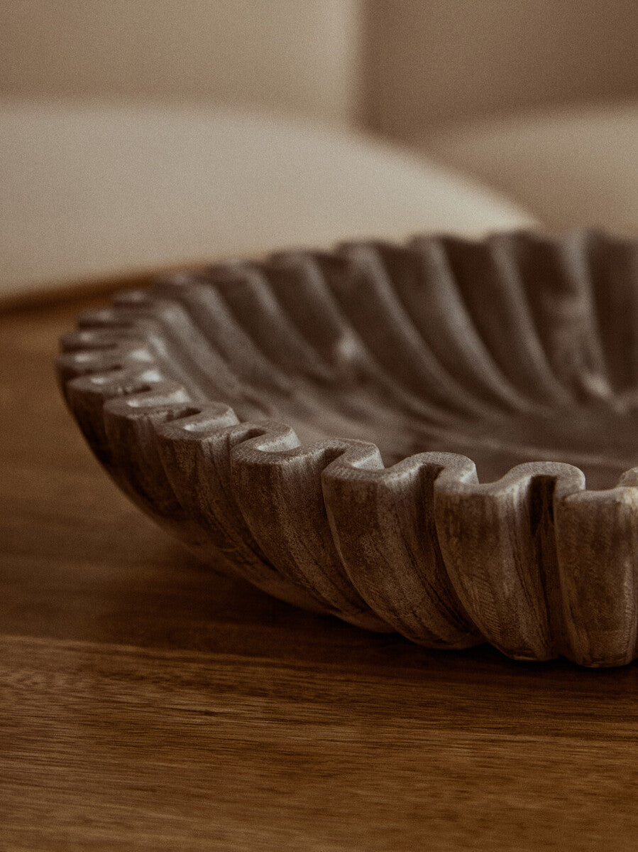 Large Grey Fluted Marble Bowl