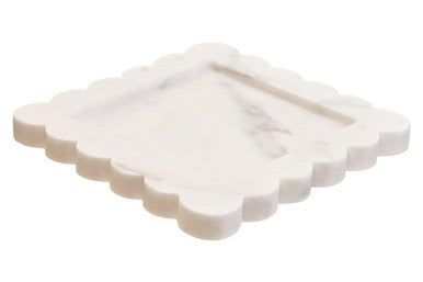 White Marble Square Small Tray with Scallop Edges