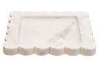 White Marble Square Small Tray with Scallop Edges