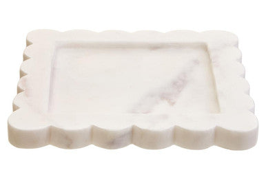 White Marble Square Small Tray with Scallop Edges