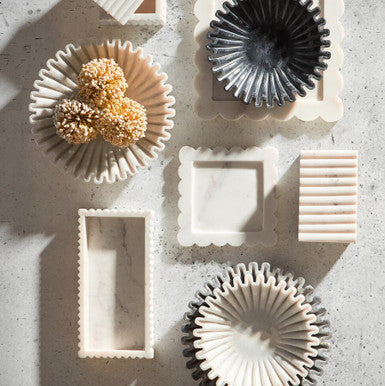 White Marble Square Small Tray with Scallop Edges