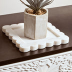 White Marble Square Small Tray with Scallop Edges