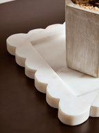 White Marble Square Small Tray with Scallop Edges