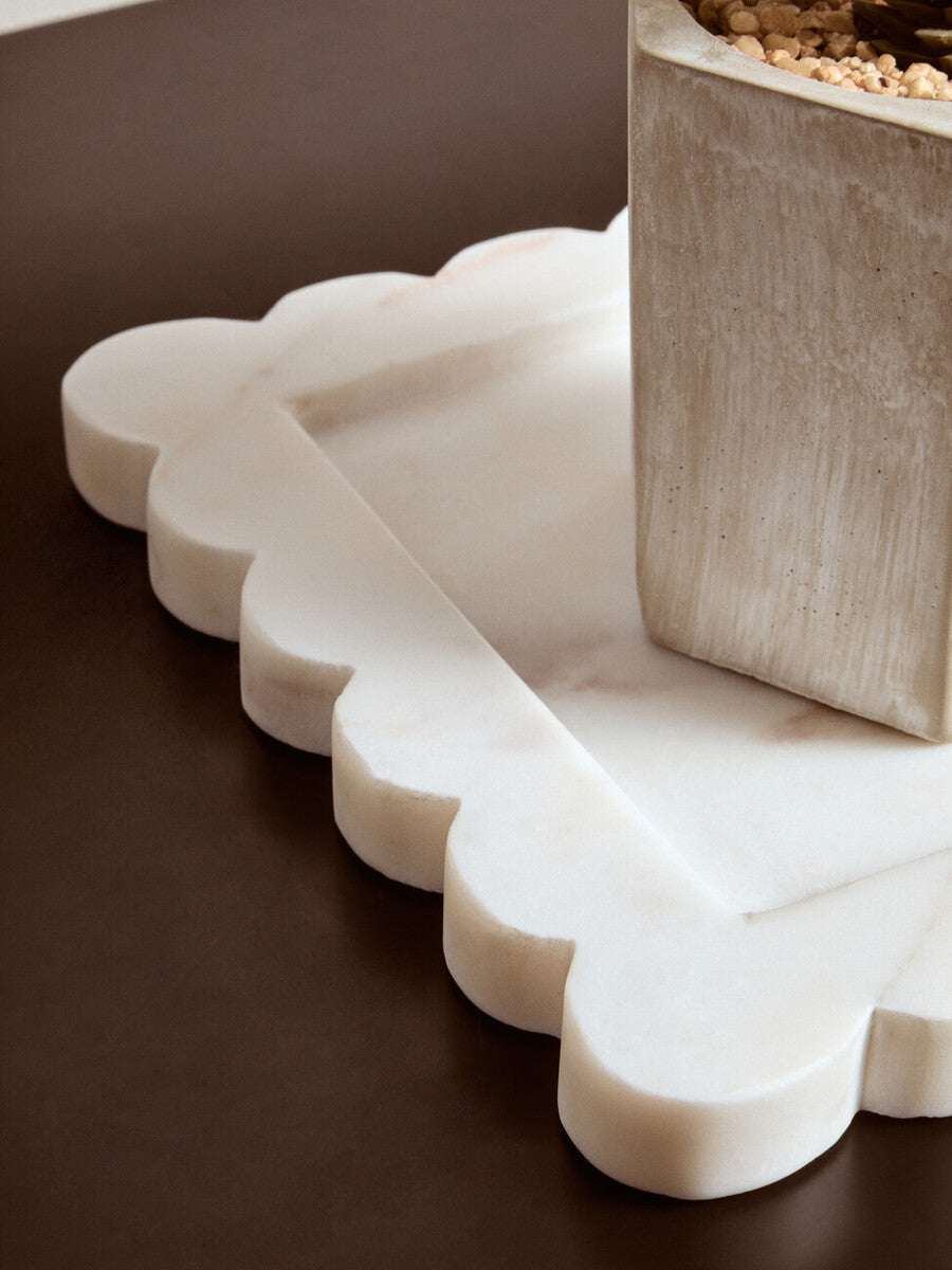 White Marble Square Small Tray with Scallop Edges
