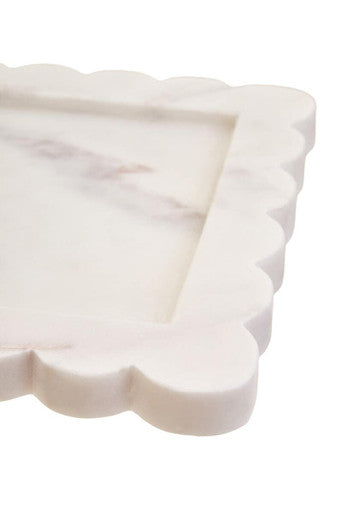 White Marble Square Small Tray with Scallop Edges