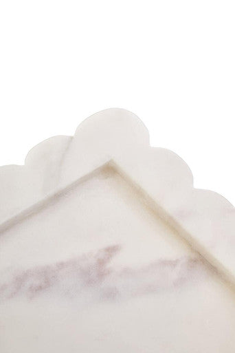 White Marble Square Small Tray with Scallop Edges