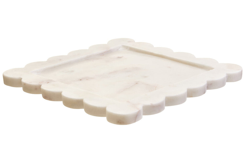 White Marble Square Large Tray with Scallop Edges