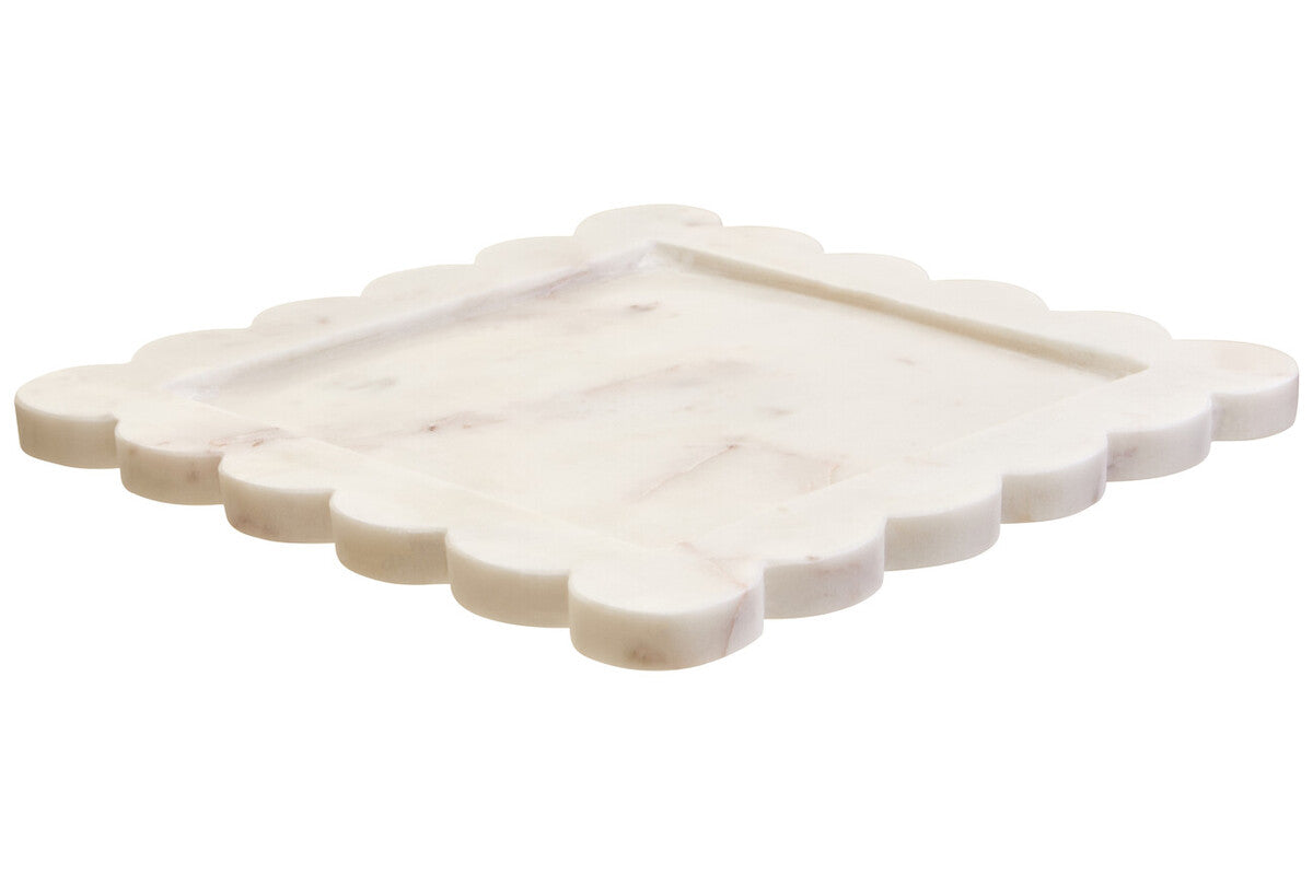 White Marble Square Large Tray with Scallop Edges