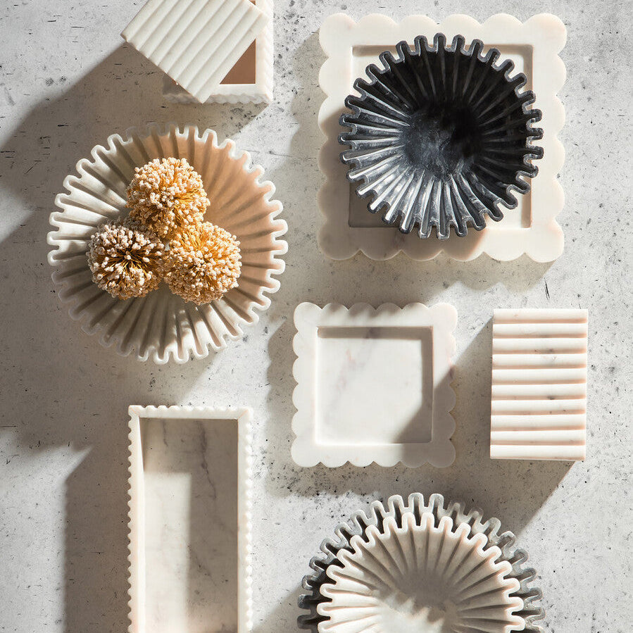White Marble Square Large Tray with Scallop Edges