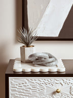 White Marble Square Large Tray with Scallop Edges