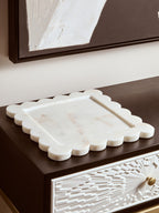 White Marble Square Large Tray with Scallop Edges