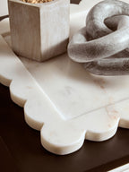 White Marble Square Large Tray with Scallop Edges