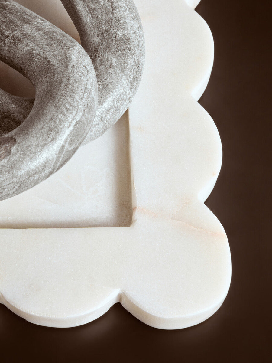 White Marble Square Large Tray with Scallop Edges