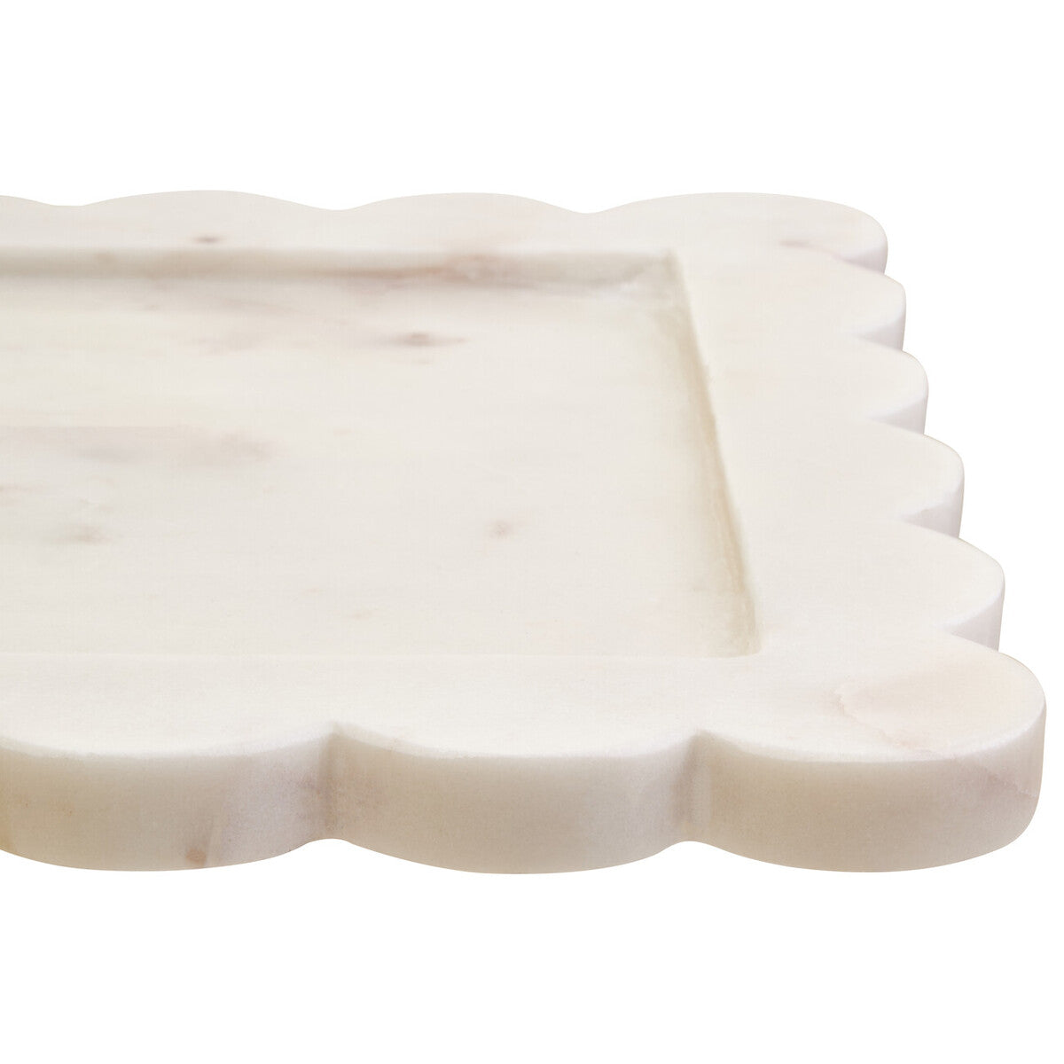 White Marble Square Large Tray with Scallop Edges