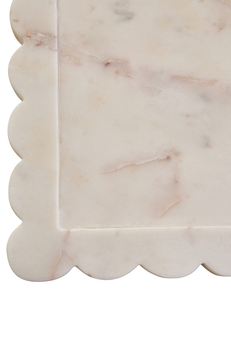 White Marble Square Large Tray with Scallop Edges