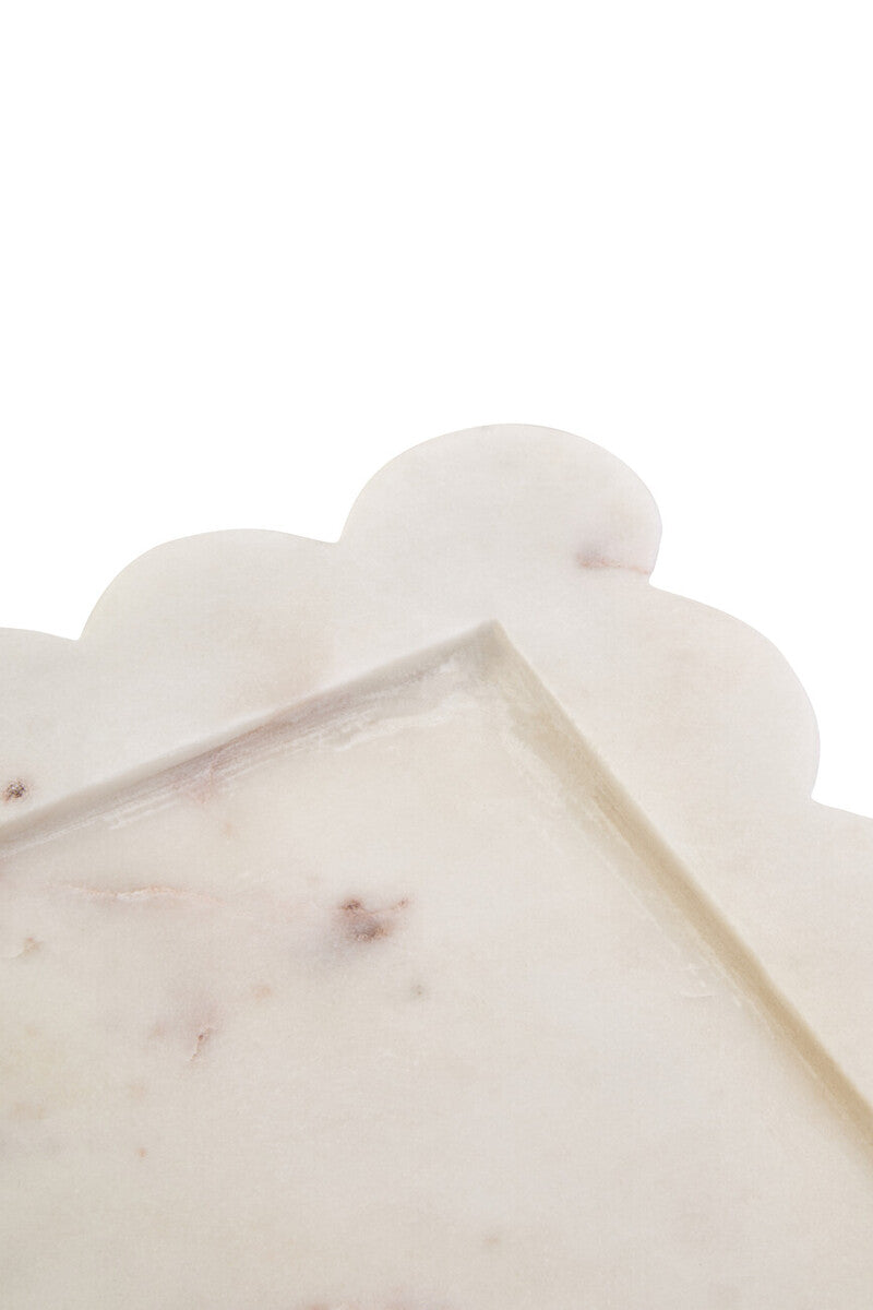 White Marble Square Large Tray with Scallop Edges