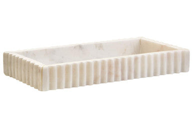 Rectangular White Fluted Marble Tray