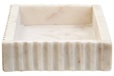 Rectangular White Fluted Marble Tray