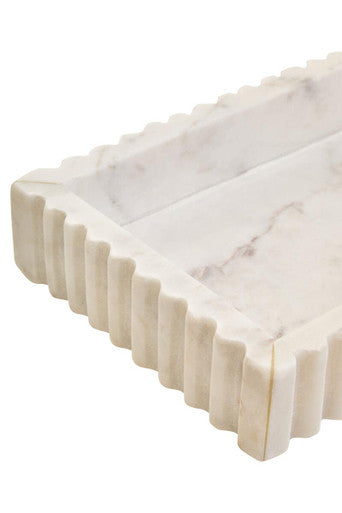 Rectangular White Fluted Marble Tray