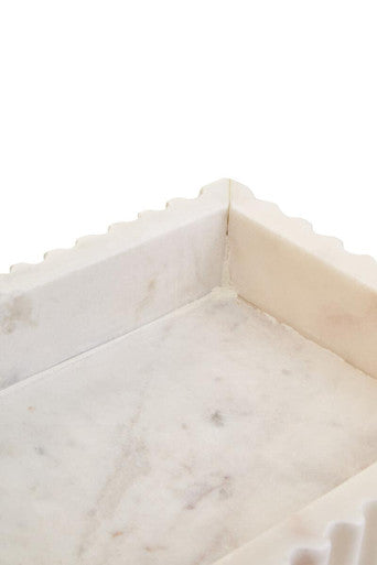 Rectangular White Fluted Marble Tray