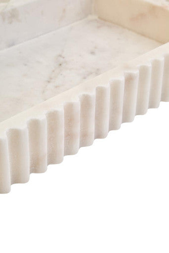 Rectangular White Fluted Marble Tray