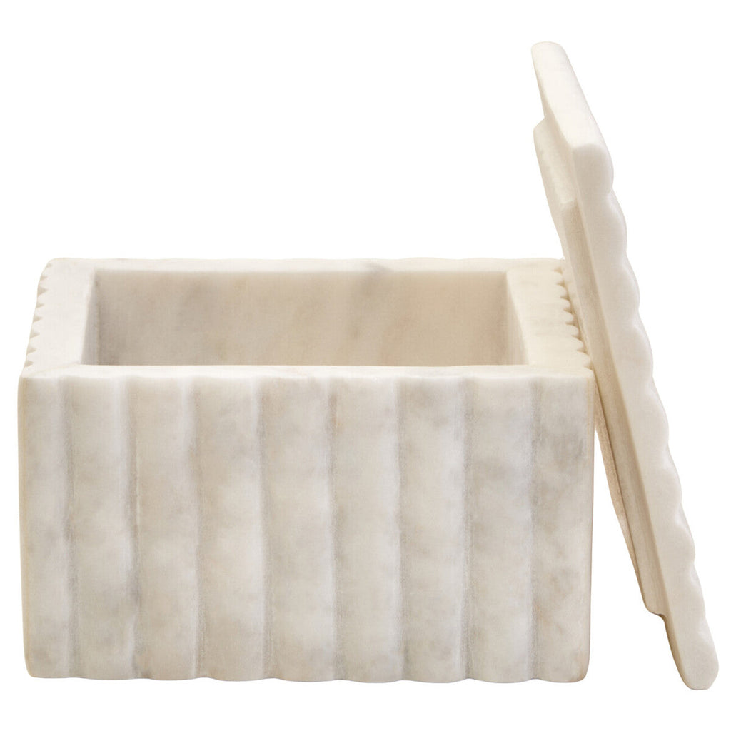 Square White Fluted Marble Box