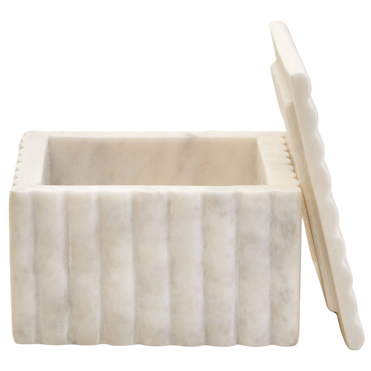 Square White Fluted Marble Box